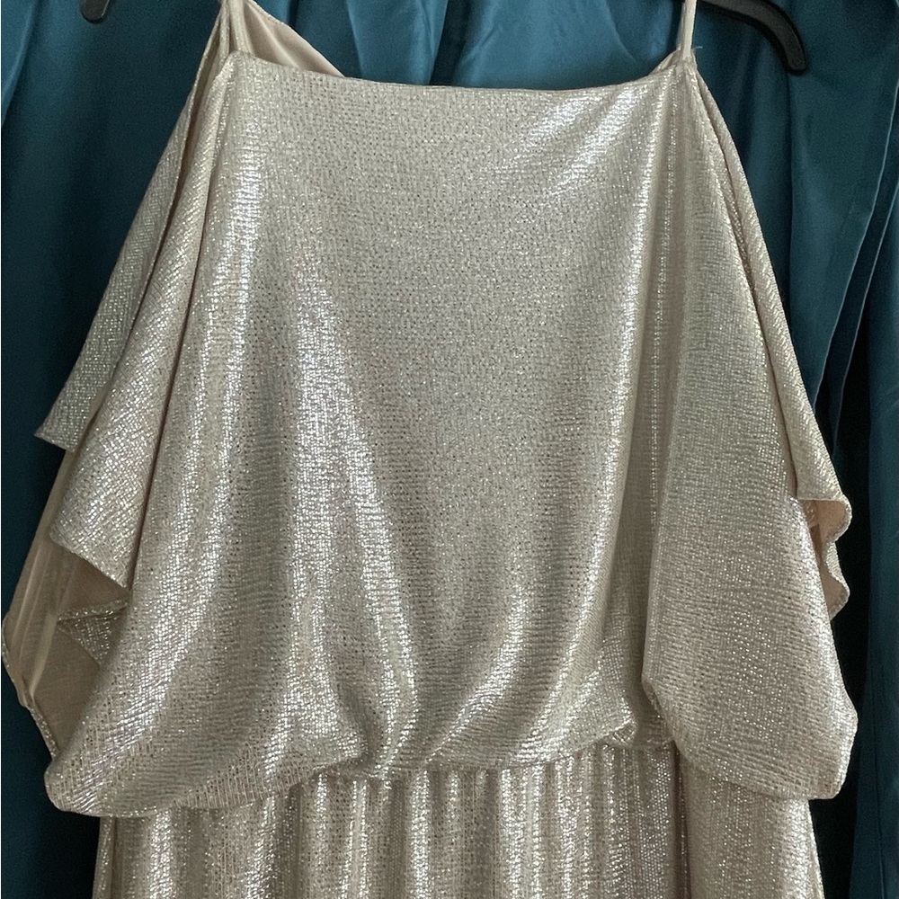 Ralph Lauren evening gown. Grecian style, champagne, flutter sleeves - Picture 8 of 9